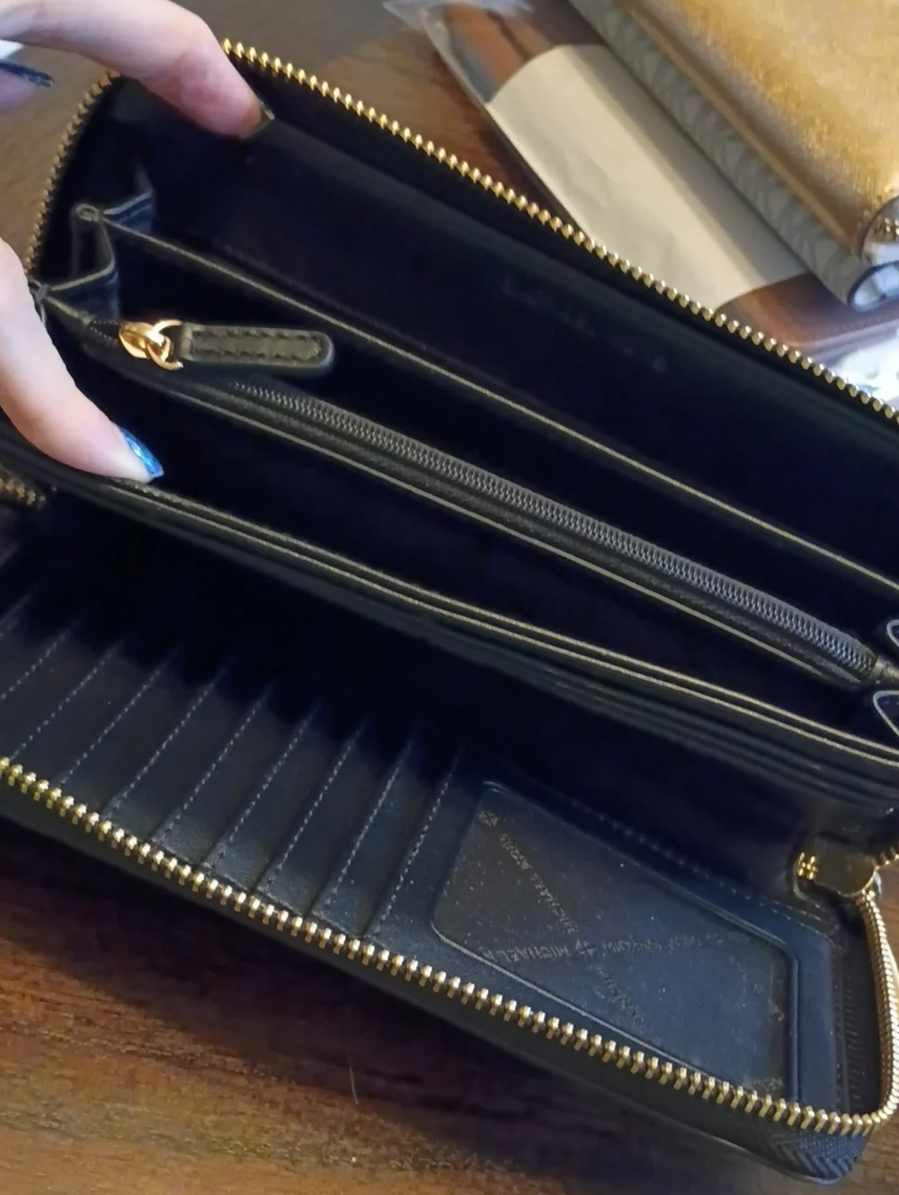 Michael Kors Black Leather large Wristlet Wallet organizer